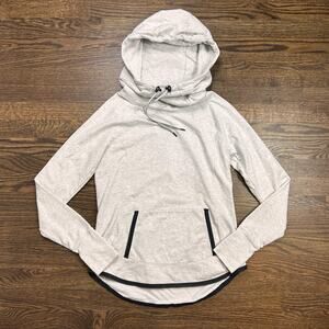 Athleta Hoodie Womens Small Light Gray High Neck Pullover Kangaroo Zip Pocket